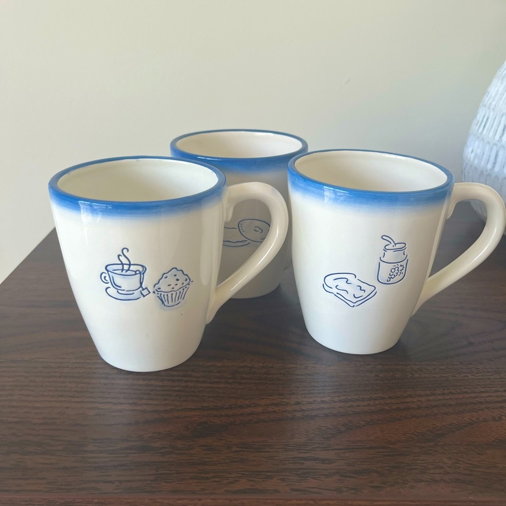 Vtg FLORIDA MARKETPLACE Disney Coastal Breakfast Coffee Mug 3 White Blue Ceramic
